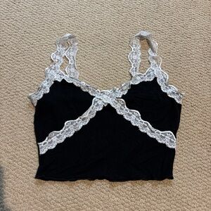 SHEIN Black Cropped Going Out Top with Lace Detail